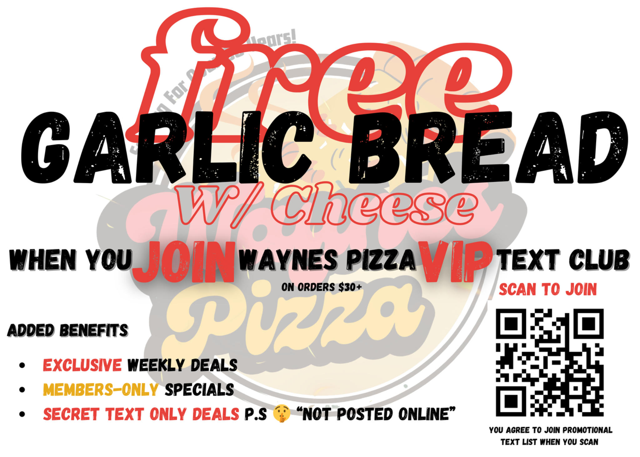 Real Wayne's Pizza VIP text club promotion